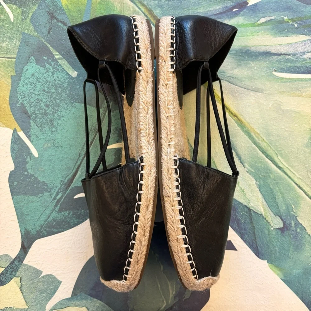 EILEEN FISHER Lee Leather Espadrille Black Size 10 Flats